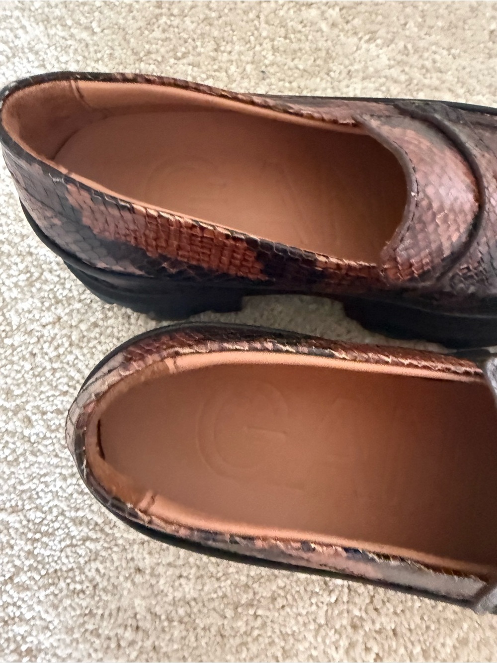Ganni Loafers Snakeskin Embossed Chunky Platform in Brown Black - Picture 5 of 8